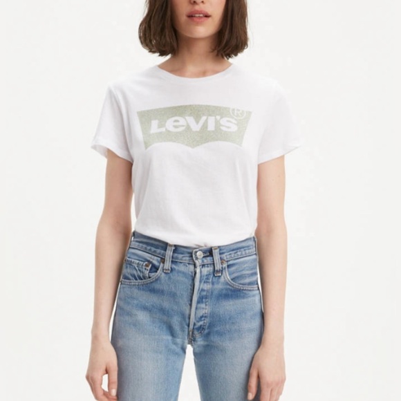 Levi’s Perfect Tee Shirt Glitter Logo (Size M) - Picture 1 of 6